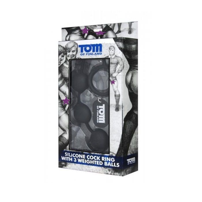 This set of silicone coated heavy weighted balls are attache... TOF - TOF Silicone Cock Ring w/ 3 Weighted Balls photo-13