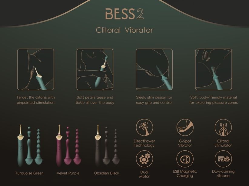 Bess 憑藉其創新的 Direct Power 技術提供最具針對性的刺激。 將其強勁的震動融入其精準的設計中,使用戶能... Zalo - Bess 2 多功能點潮棒 - 黑曜石色 照片-11