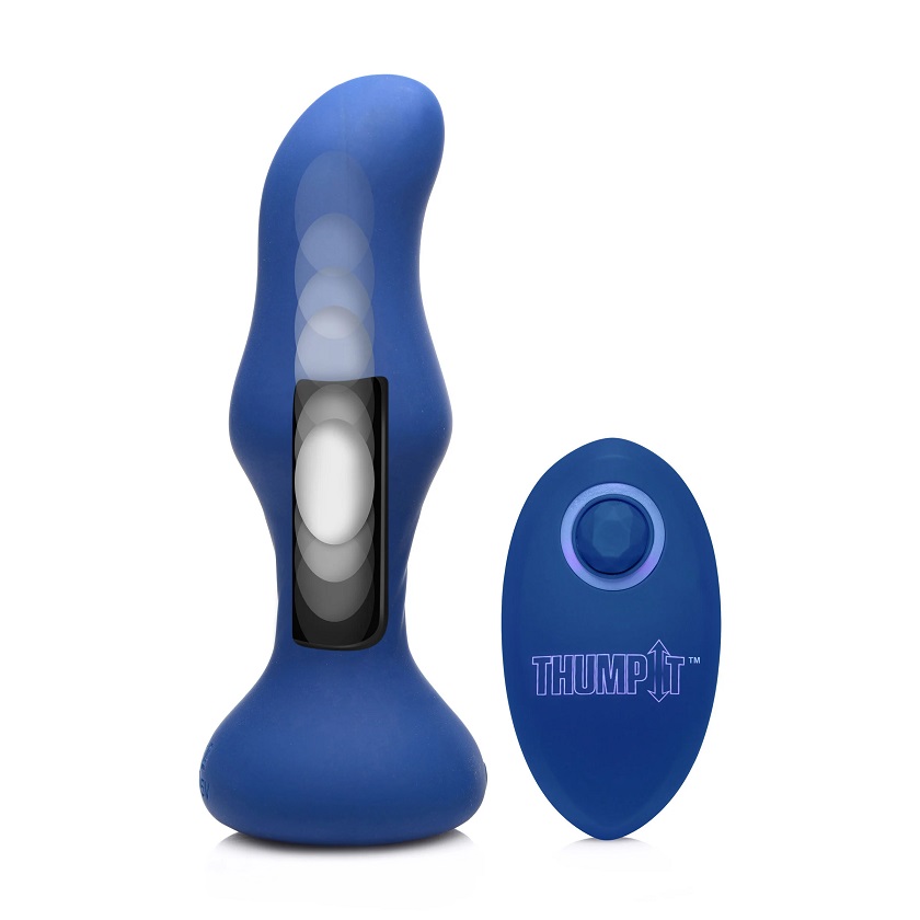 Thump your ass in comfort with this slim, curved anal plug o... Thump It - 7x Remote Control Thumping Anal Plug - Blue photo-3