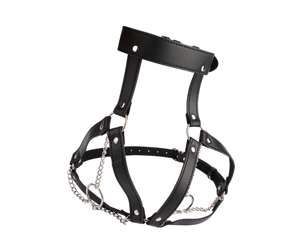 For advanced BDSM play. For safer bondage play. An intense m... Chisa - Breast Harness w O-Ring Chain - Black photo-2