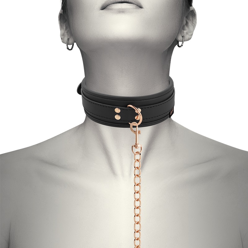 COQUETTE FANTASY necklace with 100% nickel free metal ch... Coquette - Collar Vegan Leather - Black photo-2