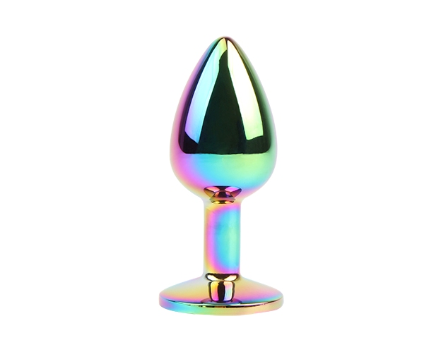 Rainbow metal plug for anal play and training, Tapered easy ... Chisa - Jewelled Butt Plug - Rainbow photo-3