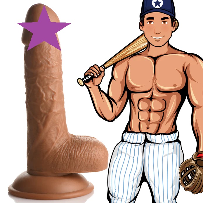 Batter up! It's time to hit a home run! Get into the Big... Jock - 7" Baseball Brian Dildo w Balls - Caramel photo-2
