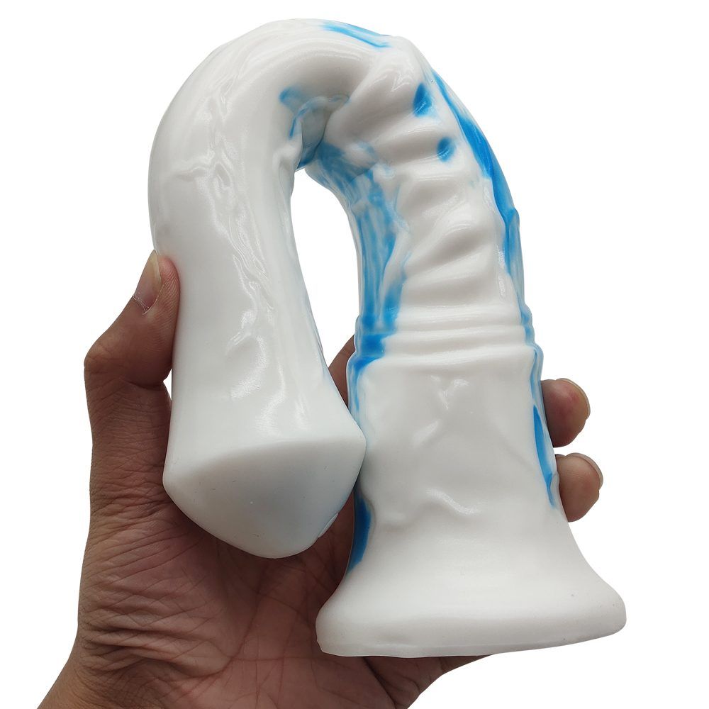 Silicone horse anal dildo, artificial realistic anal plug, s... FAAK - Horse Long Dildo - White/Blue photo-6