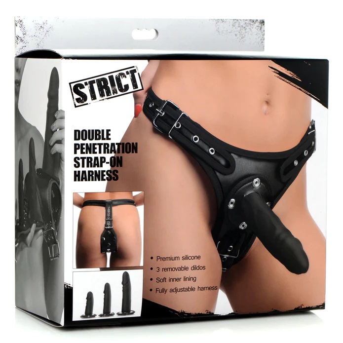 Enjoy feeling completely penetrated as you peg your partner!... Strict - Double Penetration Strap-On Harness - Black photo-8