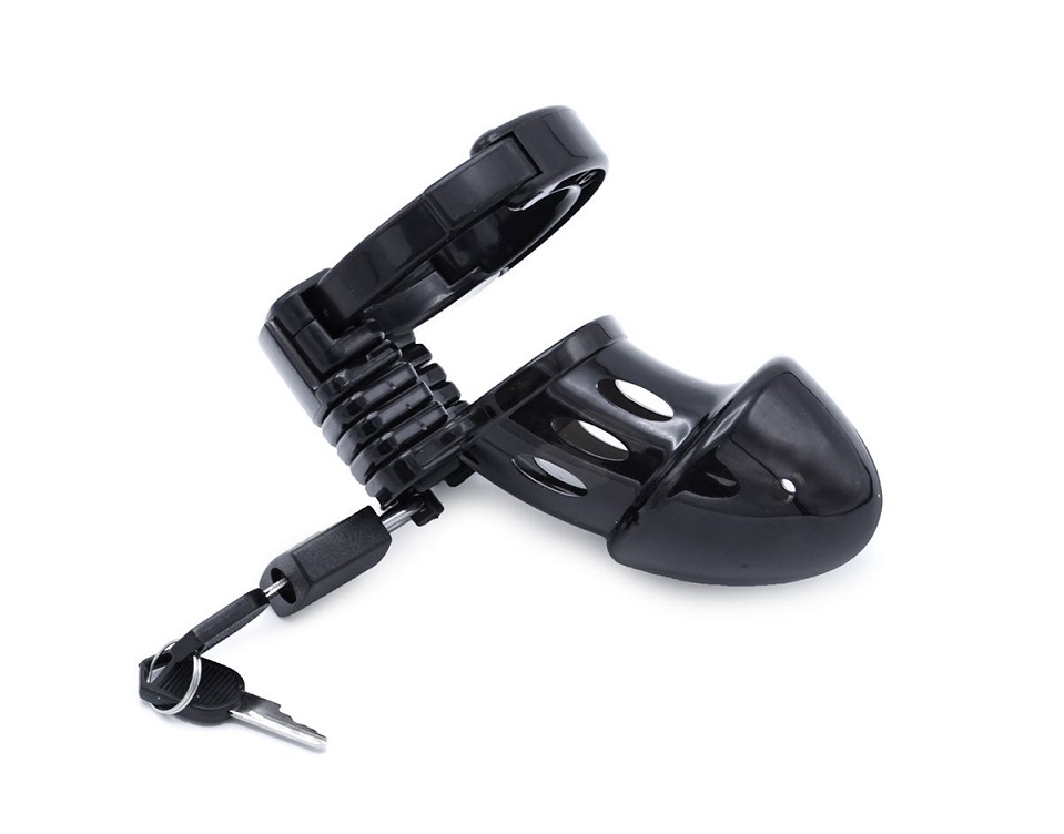 This black adjustable plastic chastity device causes the pen... Kiotos - Plastic Adjustable Chastity Device - Black photo-4