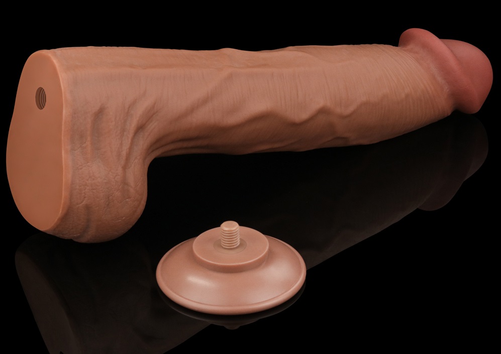 Made of realistic dual-layer sliding-skin material for Iifel... Lovetoy - 14" Sliding Skin Dildo - Brown photo-8