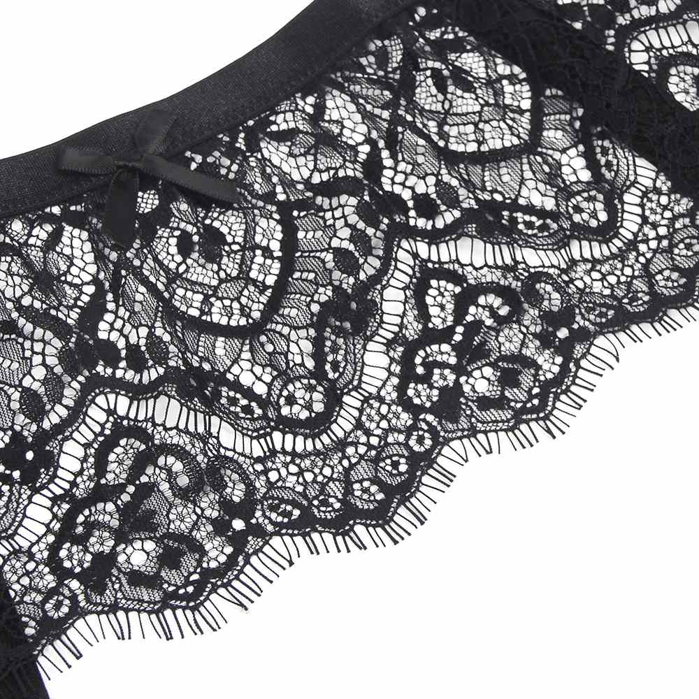 Eyelash lace high waist garter set with metal buttons and st... Ohyeah - Lace High Waist Garter Thong - Black - XL photo-10