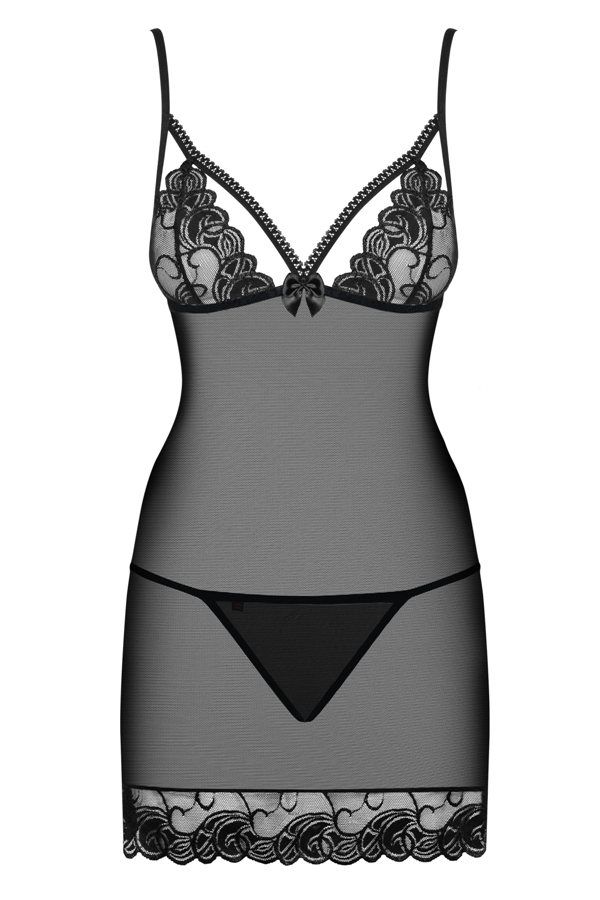 Just put on this wonderful chemise and let it uncover your p... Obsessive - Wonderia Chemise & Thong - Black - L/XL photo-7