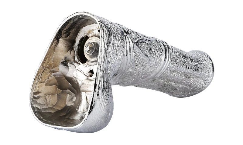 Large and beautiful G-spot metal strapon dildo with balls MT - Metal G-Spot Dildo - Silver photo-8