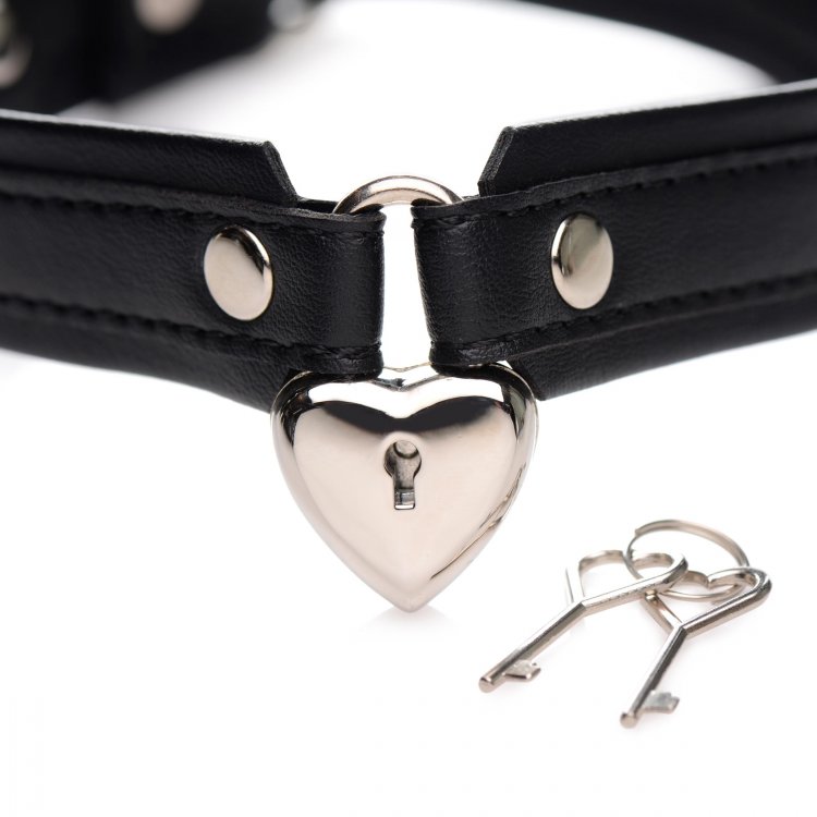 Lock them safely in to your heart by placing this collar aro... Strict - Locking Heart Collar - Black photo-4