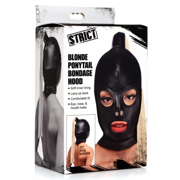 Fulfill your fetish fantasies with this soft leather hood th... Strict - Ponytail Bondage Hood - Blonde photo-6