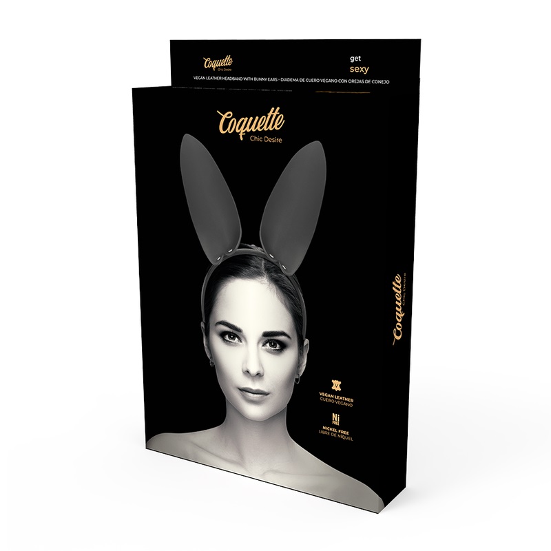 Original headband with rabbit ears made of vegan leather. An... Coquette - Headband w Bunny Ears - Black photo-4
