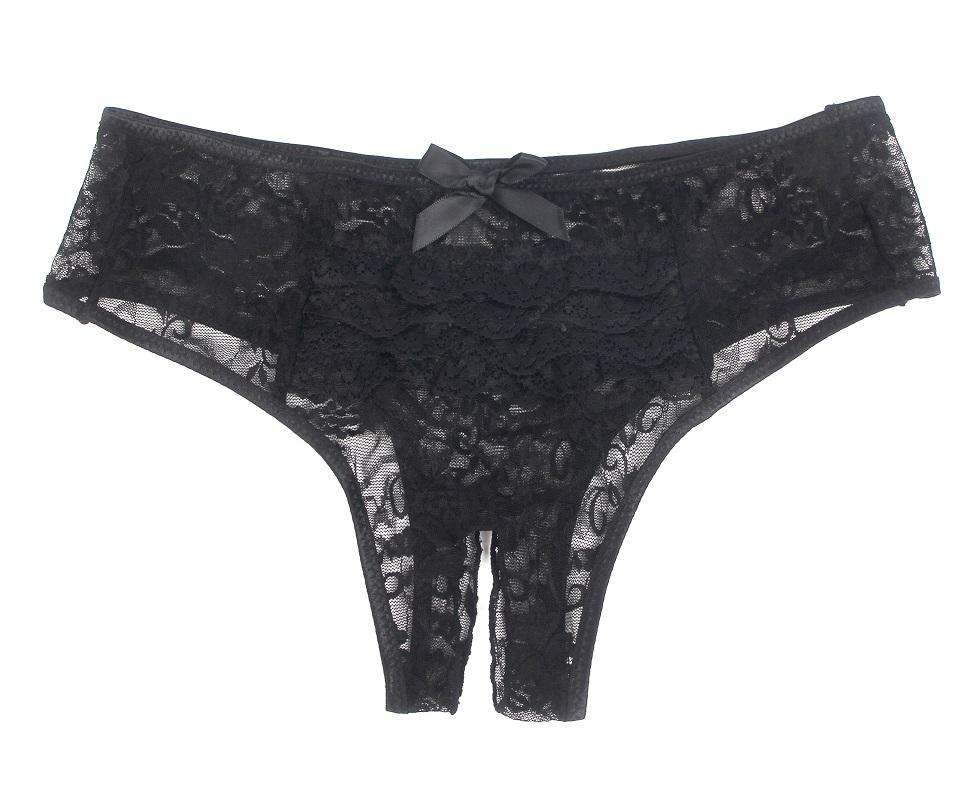 Waist and leg elastic band design, great elasticity, fits th... Ohyeah - Lace Crotchless Panty - Black - 2XL photo-5