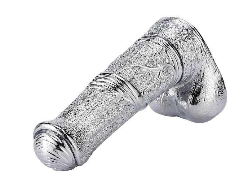Large and beautiful G-spot metal strapon dildo with balls MT - Metal G-Spot Dildo - Silver photo-3