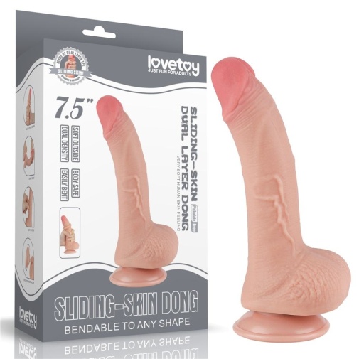Lovetoy - 7.5" 微曲帶包皮仿真陽具 - 肉色 照片