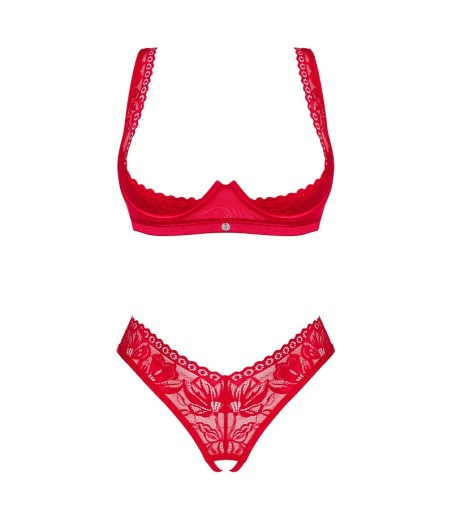 Obsessive - Lacelove Crotchless 2pcs Set - Red - M/L photo