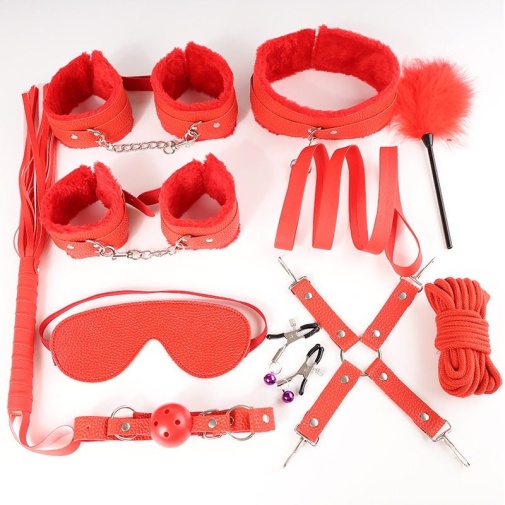 MT - Bondage Set 11pcs w Fluff - Red photo