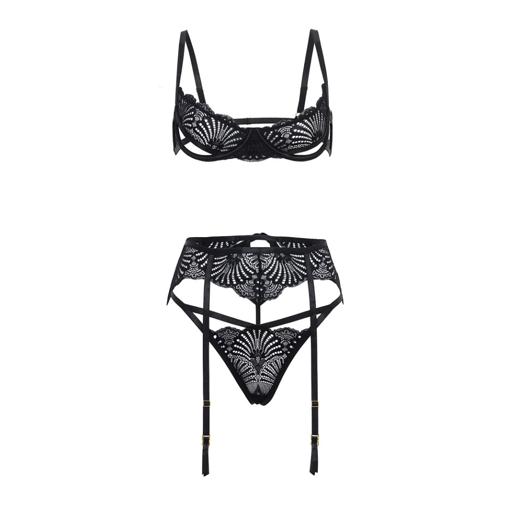 Add a playful touch to your lingerie collection with our Haz... Oh La La Cheri - Hazel Peek-A-Boo 3pcs Set - Black - S/M photo-4