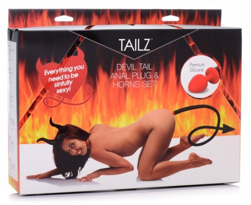 Tailz - 魔鬼尾巴後庭塞連長角套裝 - 黑色 照片