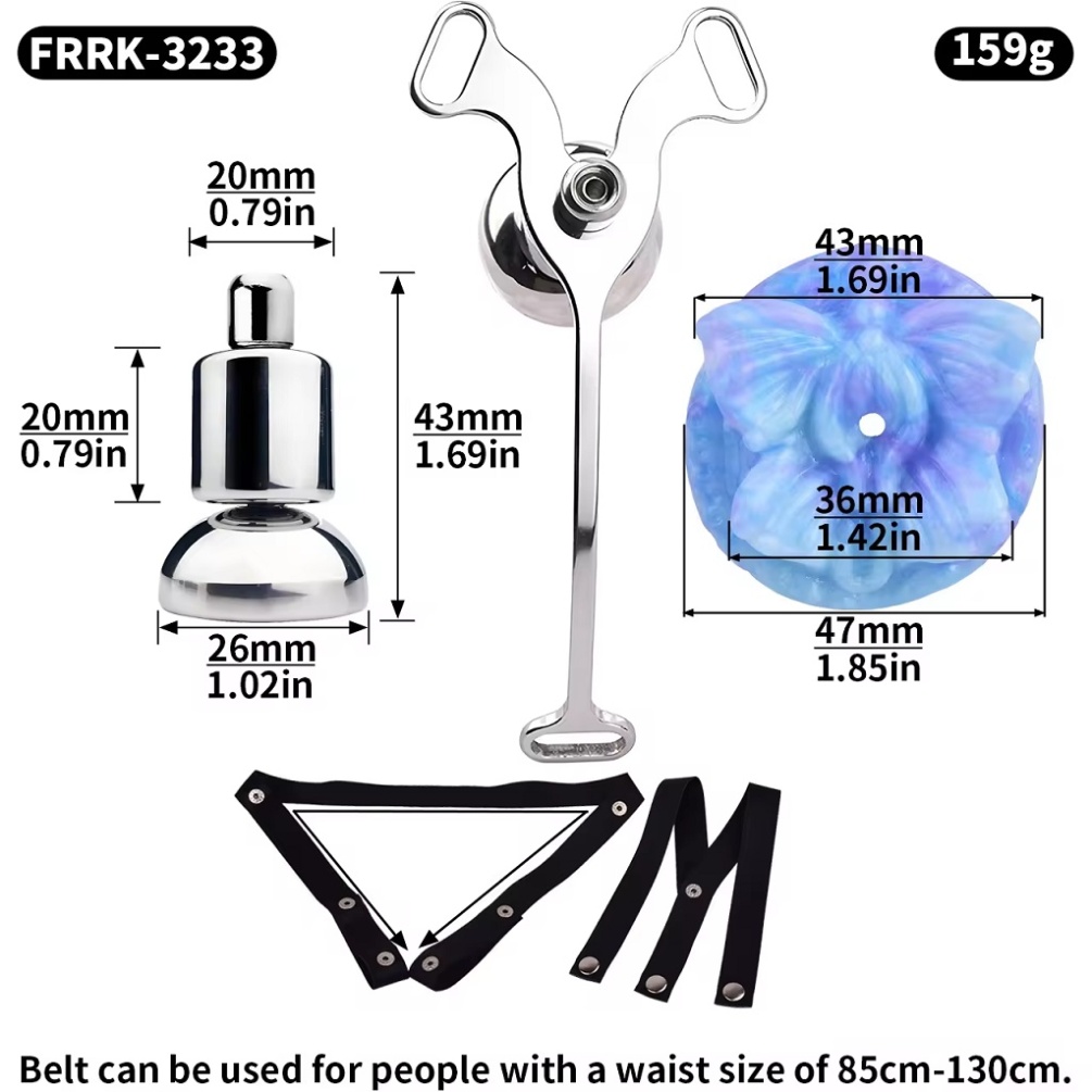 Material: 304 Stainless steel
Cage length: 135mm
Net weight:... FAAK - Sissy Chasity Belt w Butterfly - Ice Dragon photo-10