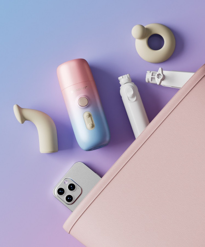 Lovense - Spinel 可APP控推撞抽插加热式按摩棒手持/吸啜底盘 - 粉红色配蓝色 照片