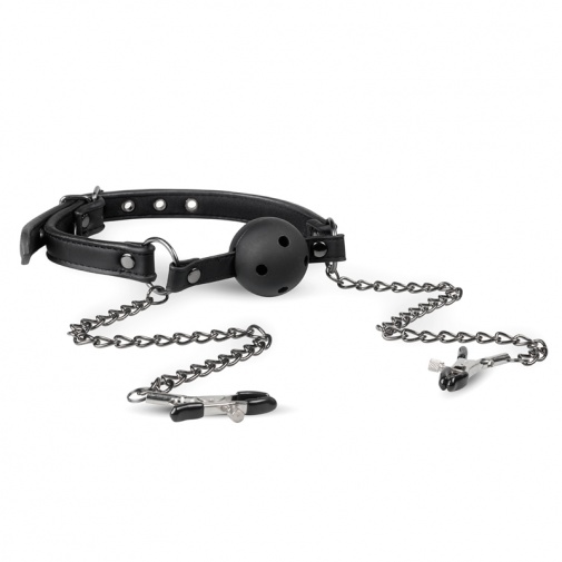 Easytoys - Open Ball Gag w Nipple Clamps - Black photo