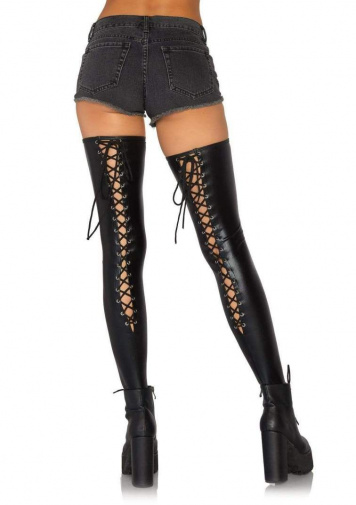 Leg Avenue - Wetlook Footless Thigh Highs - Black - S/M photo