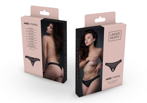 Underneath - Jade Crotchless Thong - Black - L/XL photo