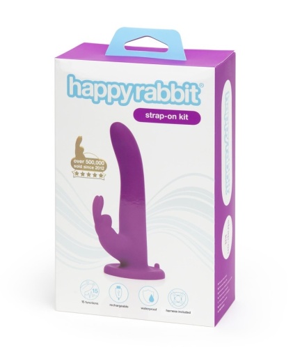Happy Rabbit - 束带连震动假阳具带有阴蒂刺激兔仔耳 - 紫色 照片