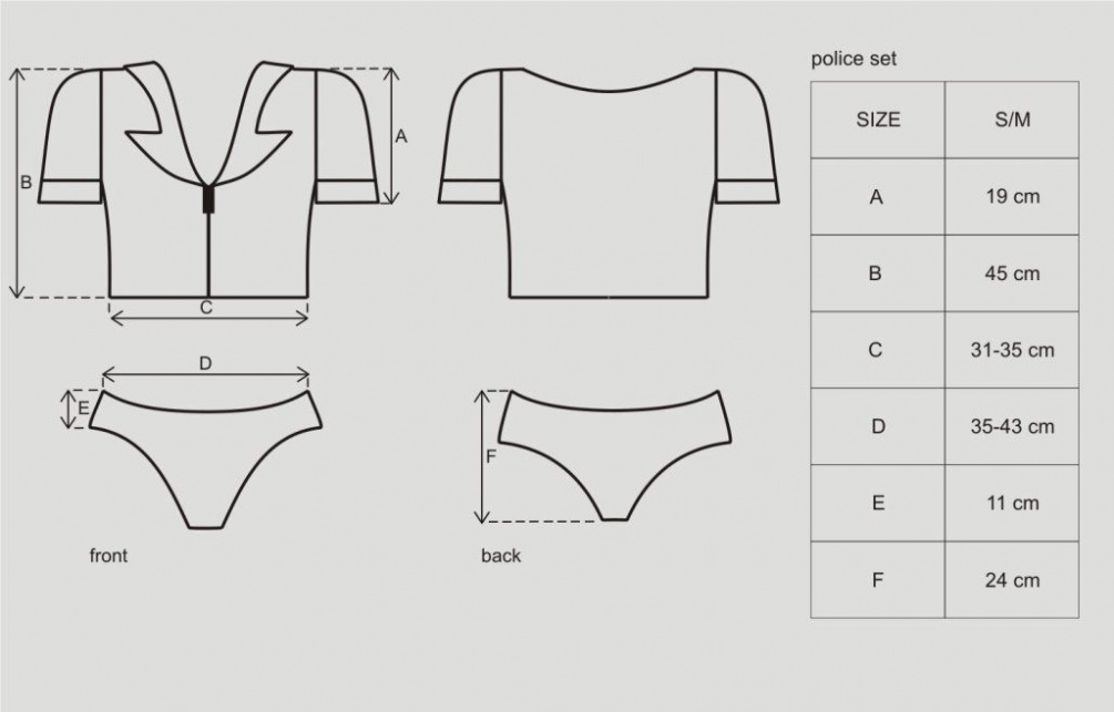 A 5 pcs policewoman set. A zip fastened top has collar, cuff... Obsessive - Police 5 pcs Costume - Black - S/M photo-6