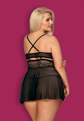 Obsessive - 838-BAB-1 Babydoll & Thong - Black - XXL photo