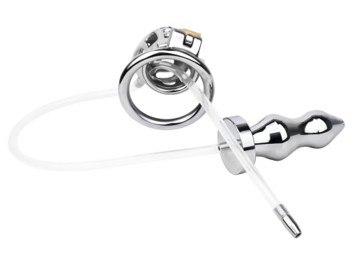 FAAK - Metal Chastity Cage w Catheter & Plug photo