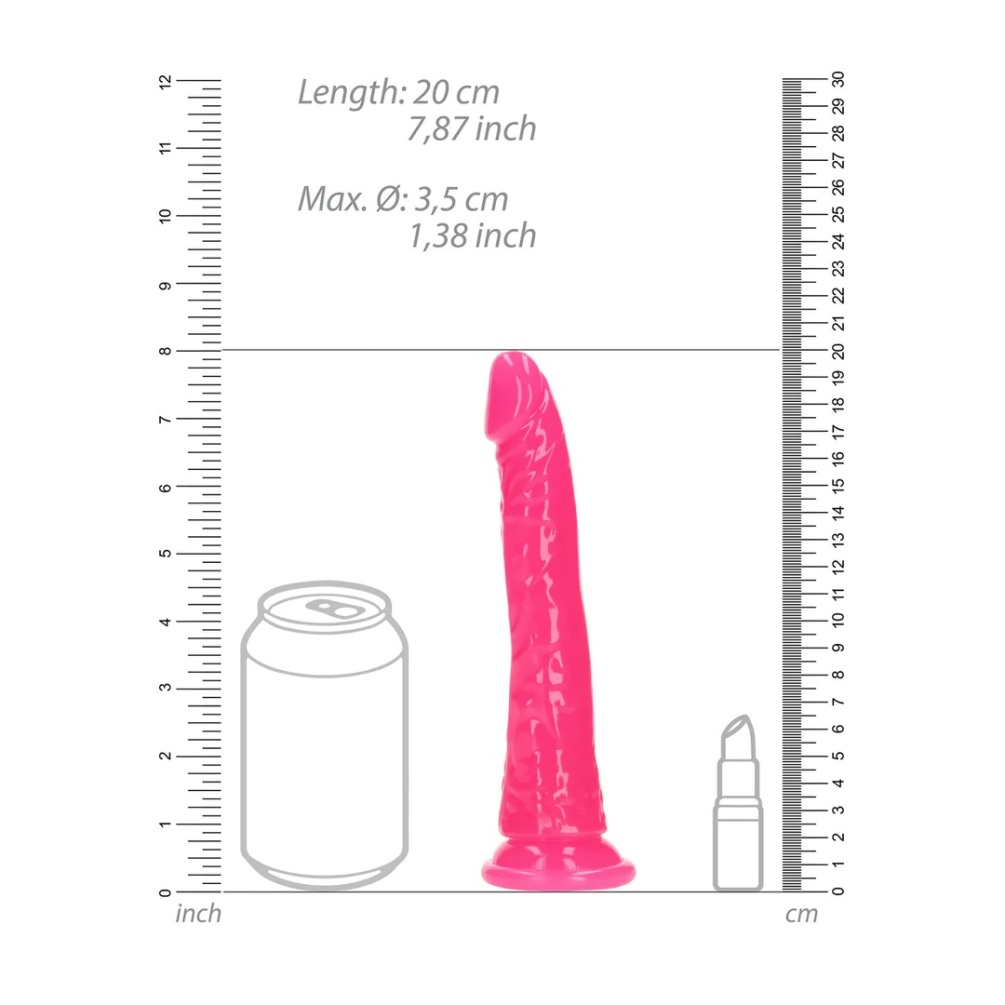Ready for a GLOW IN THE DARK experience? Reach your finest c... RealRock - 7" Glow Slim Realistic Dildo - Pink photo-7