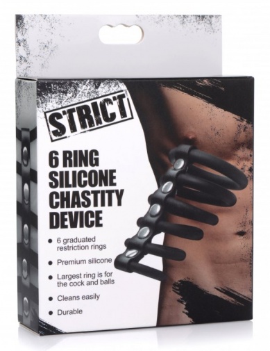 Strict - 6环矽胶男用贞操锁 - 黑色 照片