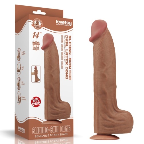 Lovetoy - 14" Sliding Skin Dildo - Brown 照片