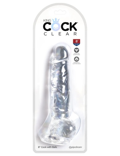 King Cock - 8" 仿真假陽具連陰囊 - 透明 照片