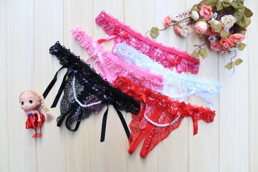 SB - Thong w Pearls T56 - Rose Red 照片