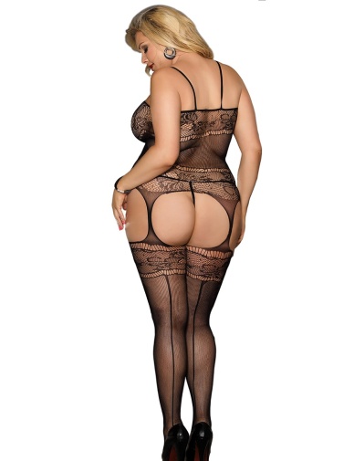 Ohyeah - Crotchless Fishnet Bodystocking - Black - XL photo