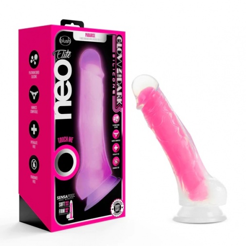 Neo Elite - Glow in the Dark Paradise Dildo 19cm - Neon Pink photo