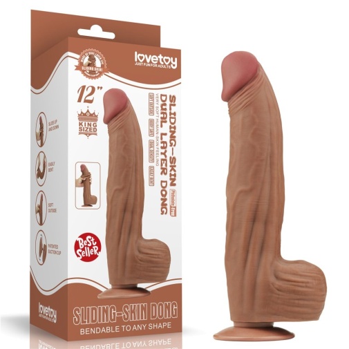 Lovetoy - 12" Sliding Skin Dildo - Brown 照片