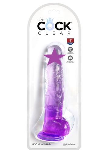 King Cock - 8" 透明假阳具连睾丸 - 紫色 照片