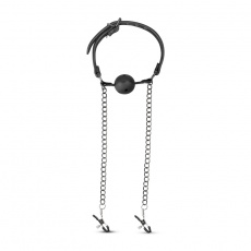 Easytoys - Open Ball Gag w Nipple Clamps - Black photo