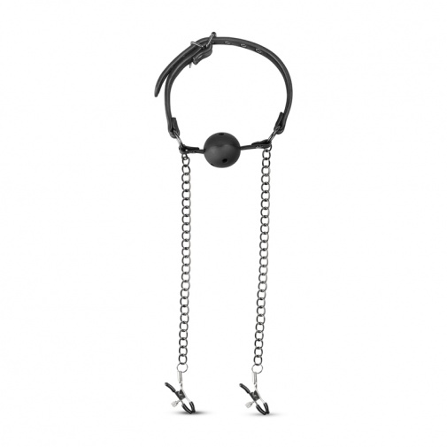 Easytoys - Open Ball Gag w Nipple Clamps - Black photo