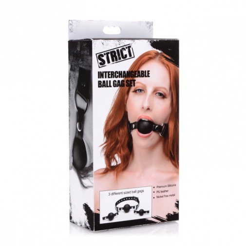 Strict - Interchangeable Silicone Ball Gag Set - Black photo