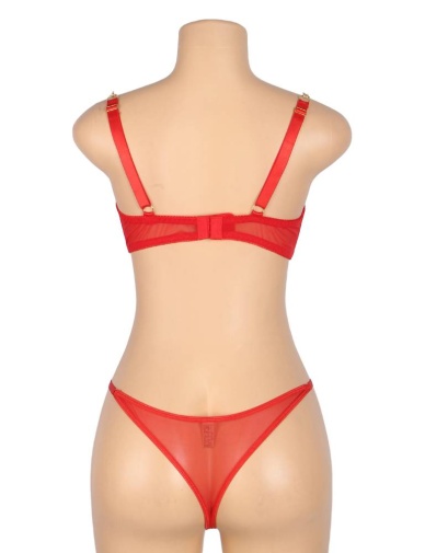 Ohyeah - Chain Heart Mesh Bra Set - Red - M photo