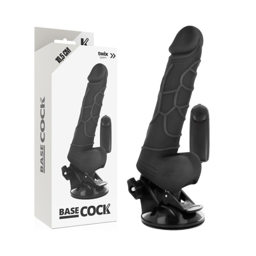 Basecock - 震動仿真假陽具 連陰囊 18.5cm - 黑色 照片
