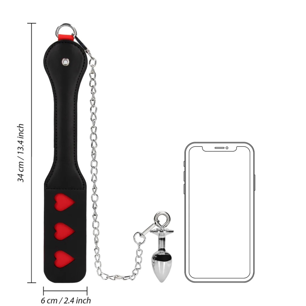 Has your partner been naughty or do you desire to teach them... Ouch - Hearts Paddle w Metal Anal Plug - Black photo-9