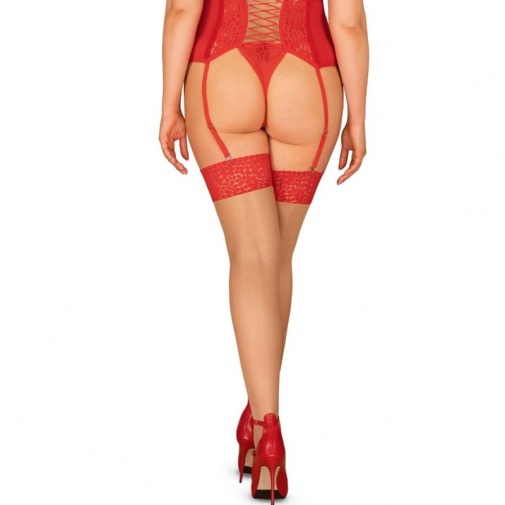 Obsessive - Blossmina Stockings - Red - 4XL/5XL photo