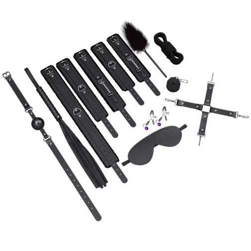 MT - Bondage Gear Set 11pcs w Fluff - Black photo